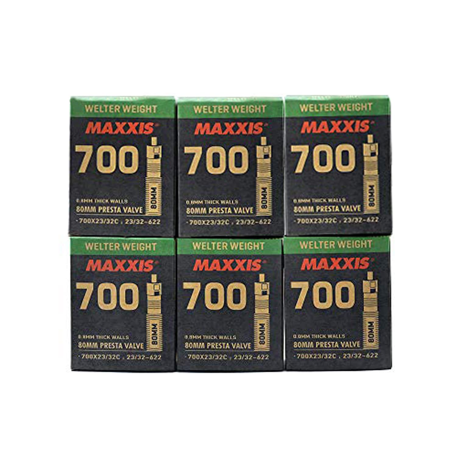 Maxxis Welter Weight 700x23-32C 80mm Bike Inner Tube Presta FV, 6 Pack, STB2214-6