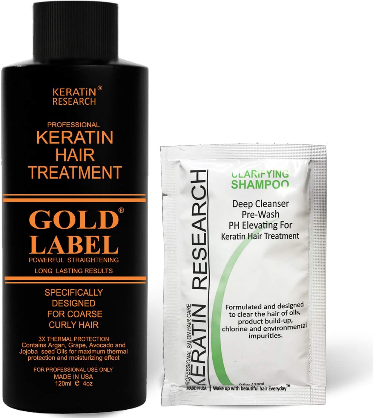 Keratin Hair Treatment Gold Label 120ml FORMALDEHYDE-FREE Professional Results Brazilians Blowout Hair Straightening Treatment with Clarifying Shampoo Enhanced Designed for Coarse Curly Hair