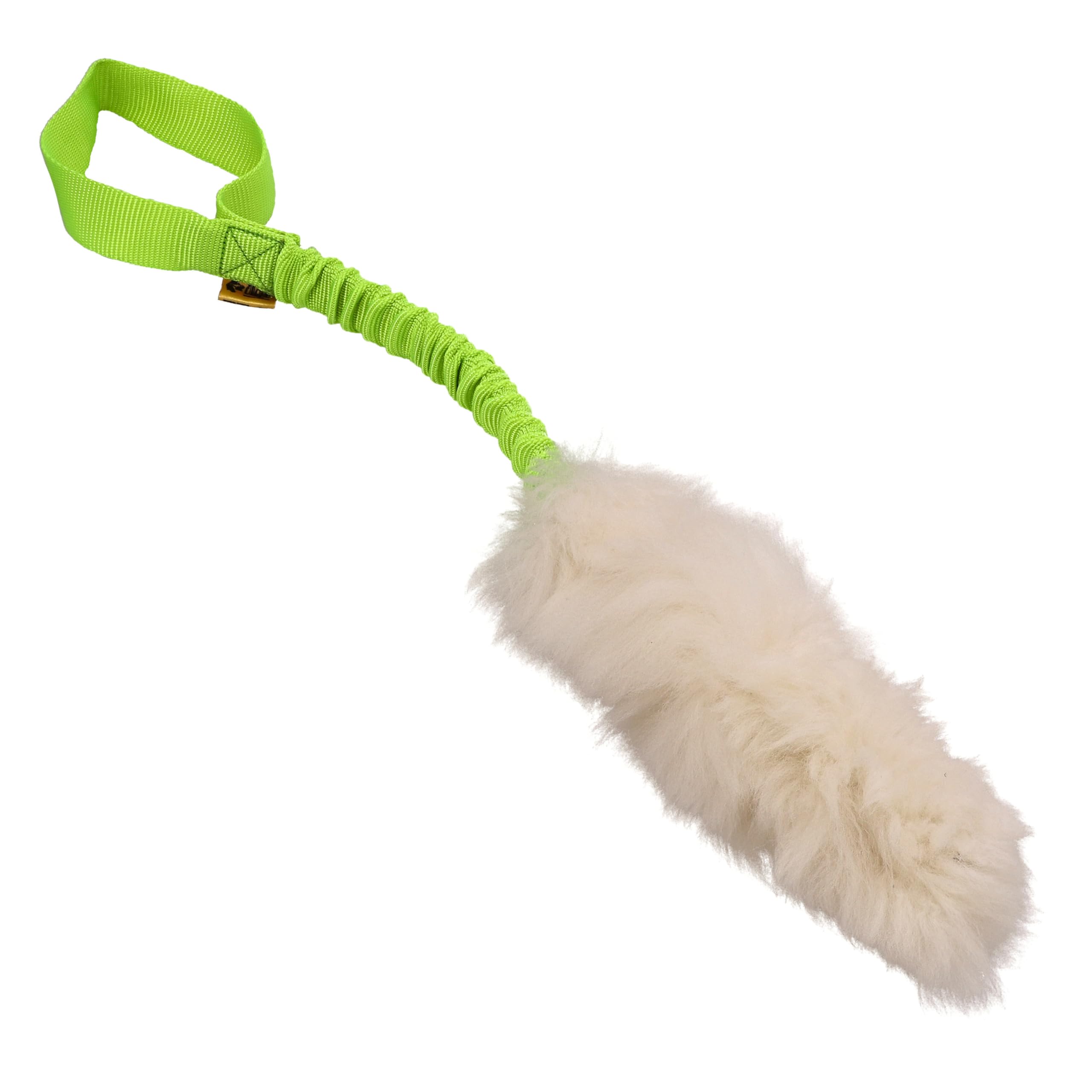 DINGO dog toy - sheepskin with green bungee, agility motivation reward tug for training and fun 15581