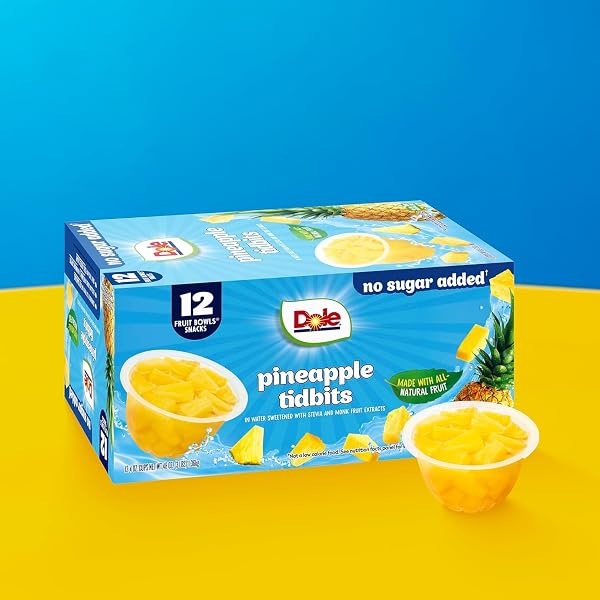 DOLE PINEAPPLE TIDBITS WITH NO SUGAR ADDED – DOLE FRUIT BOWLS SNACKS – 4 OZ FRUIT BOWLS – 12 PACK