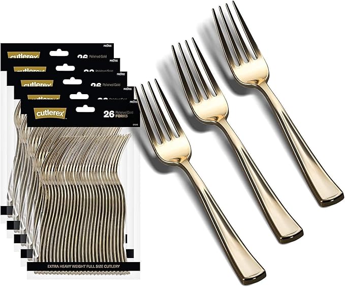 130 Gold Plastic Forks Heavy Duty Plastic Silverware