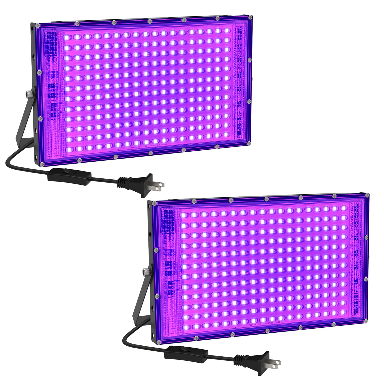 Photo 1 of (missing one) Elwoks 150W LED Black Light 2 Pack, Black Lights for Glow Party, Ultra Thin Black Lights Flood Lights with On/Off Switch