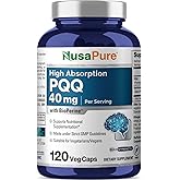 NusaPure PQQ Supplement 40 mg, 120 Veggie Capsules, Non-GMO, Pyrroloquinoline Quinone Disodium Salt, Bioperine & Vegan