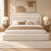 DICTAC Upholstered Cloud Bed Frame Queen with Plush Padded Headboard, Beige | 360&deg; Soft High-Density Foam Surround, Low Profile Corduroy Platform Bed, Rounded Corners, No Box Spring Needed, Easy Assembly