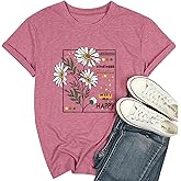 Flower Tshirts Shirts for Women Cute Dandelion Tshirt Casual Short Sleeve Wildflower Floral Heart Print Graphic Tee Tops