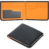 Calfskin Slim Wallets For Men RFID Blocking Leather Minimalist Front Pocket Mens Bifold Wallet Easy Access Ladder Card Slots (Black)