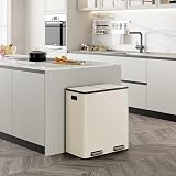 VonHaus 60L Double Kitchen Bin Two Section Recycling Cream view 2