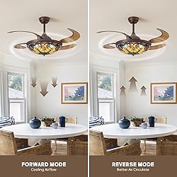 CROSSIO 48 Inch Tiffany Ceiling Fan with Light