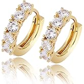 TOPGRILLZ Gold Plated Hoop Earrings For Men 14K Golden Silver Plated 5A+ Cubic Zirconia Huggie Earrings Cartilage Hypoallergenic Cuff Earrings Trendy