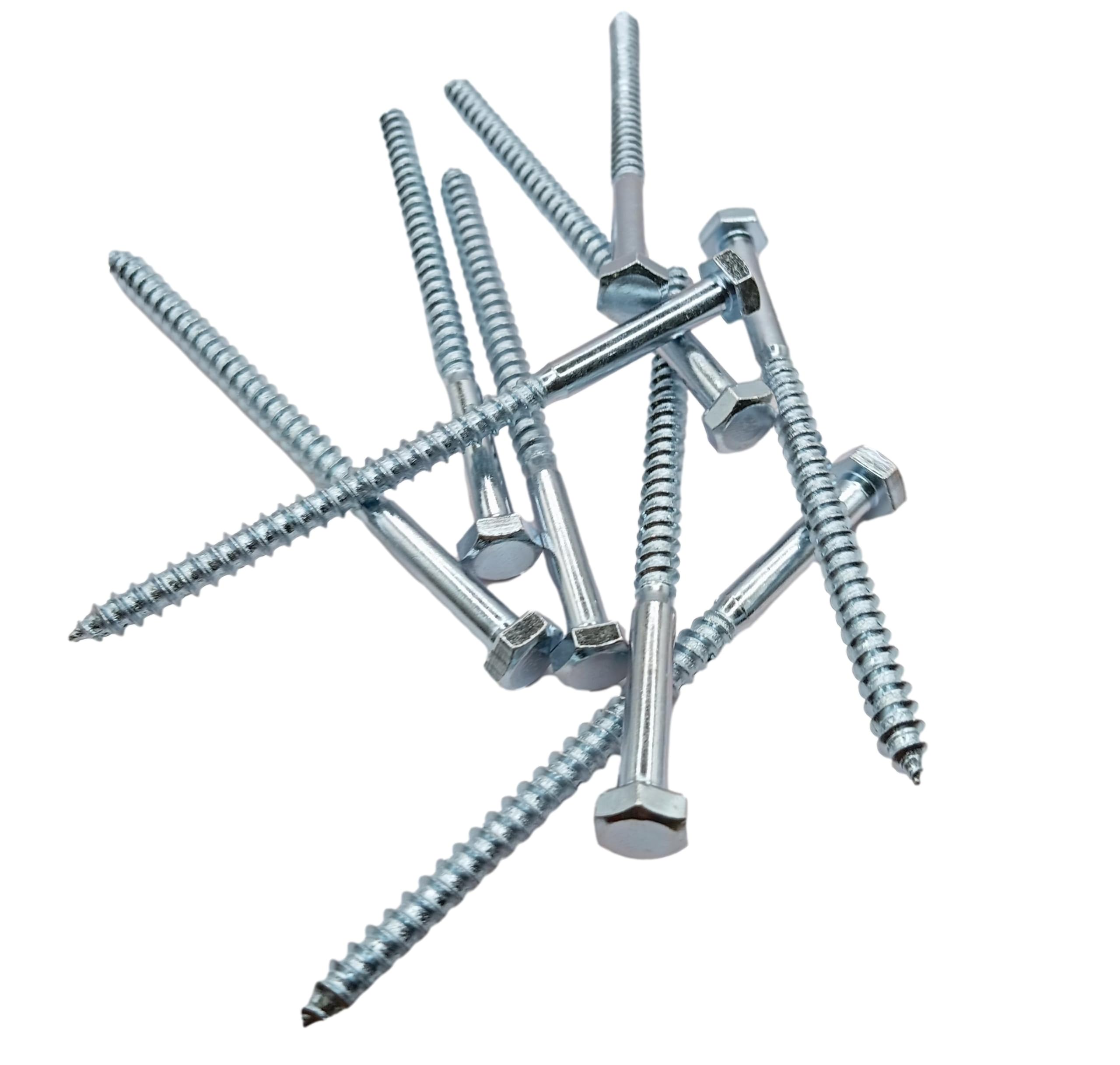 LLB Pack of 100 M6 For Coach Screws Wood Hex Head Width 10mm Zinc Plated Sleeper Concrete Screw Hexagon Lag Half Thread Bolts Silver Long 4 inch x 0.24 inch 6mm x 100mm