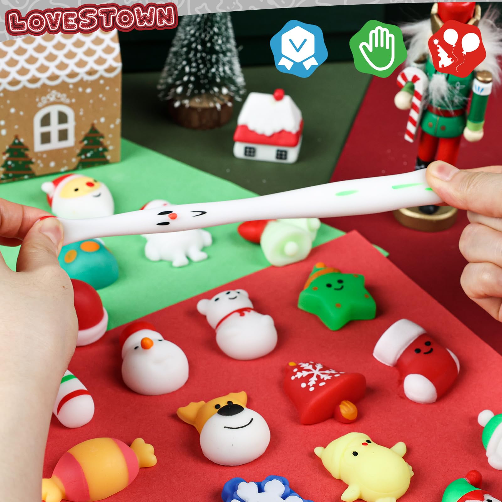 LovesTown 30PCS Stress Toys, Christmas Mochi Toys Mini Christmas Fidget Sensory Toys for School Classroom Rewards Carnivals 1.2 - 2 Inch