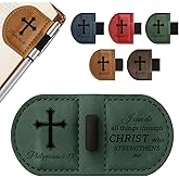 Bygone Mark Personalized Leather Bookmark with Pen Holder - Magnetic Bible Verse Design, Inspirational Gifts for Men and Women, Christian Book Lovers Reading Accessory (Green-Philippians 4:13)