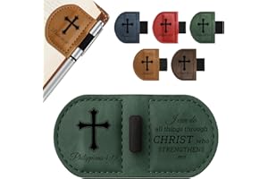 JUBOPE Bygone Mark Personalized Magnetic Leather Bookmark with Pen Holder - Inspirational Bible Verse Scripture Design, Custom Book Marker for Book Lovers Men Women (Green-Philippians 4:13)