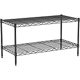 VANZBON 2-Tier Wire Shelving Unit,36" Wx18 Dx19.5 H,Wire Shelves Rack with Lockable Wheels,2 Shelf Height Adjustable Metal Storage for Living Room,Kitchen,Pantry,Closet,Office,Laundry