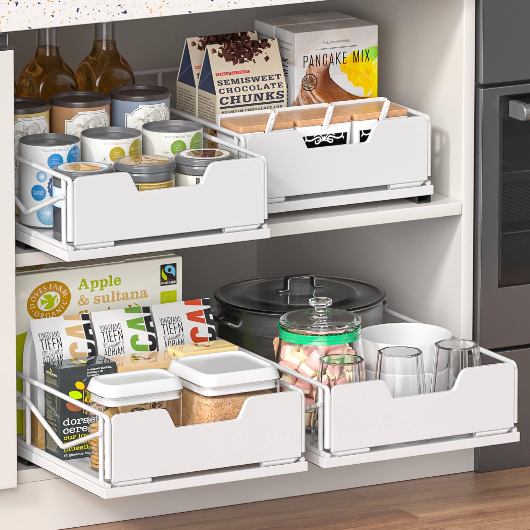 Photo 1 of ZOINLIY Pull Out Cabinet Organizer, Pantry Slide Out Drawer Organizer with Adhesive Strips, Heavy Duty Under Sink Organizer, Storage and Organization for Kitchen, Bathroom, 15.7" D x 9.8" W x 4" H