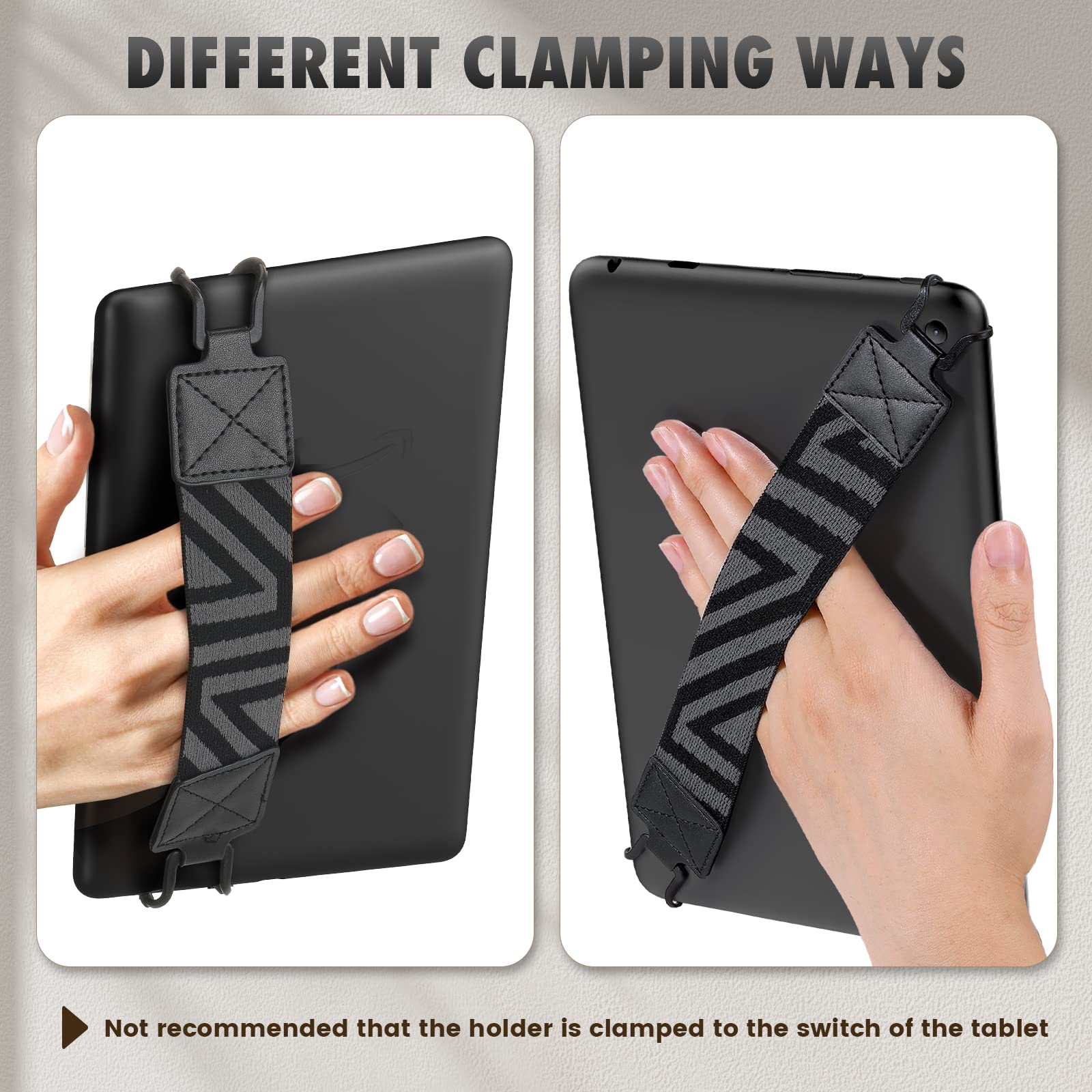 MoKo Security Hand-Strap for 9-11 Inch Tablet, iPad Pro/Air/Kindle Fire HD/Samsung, High-Elasticity Versatile Hand Strap Lightweight Finger Grip Holder, Black