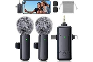TAOOLP Wireless Mini Lavalier Microphone for iPhone - 3 in 1 Bluetooth Microphone with Noise Reduction, Plug & Play Lapel Mic for iPad Android, 360°Clip Mic for Video Recording Vlog YouTube TikTok Podcast