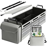 Snuopfy Car Trunk Organizer,115L Heavy Duty Collapsible Trunk Storage | Insulated Leakproof Cooler Bag Car Organization with Lid, 3 Compartments, Straps For Car,Suv,Jeep,Sedan-Grey