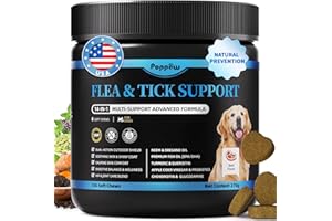 POPPAW Dog Flea and Tick Support Chewable, Natural Dog Flea Comfort Supplement, Oral Chews with Neem, Oregano Oil, Pumpkin Seed Oil & Brewer's Yeast - 135 Soft Chews - Beef Flavor for All Breeds & Sizes