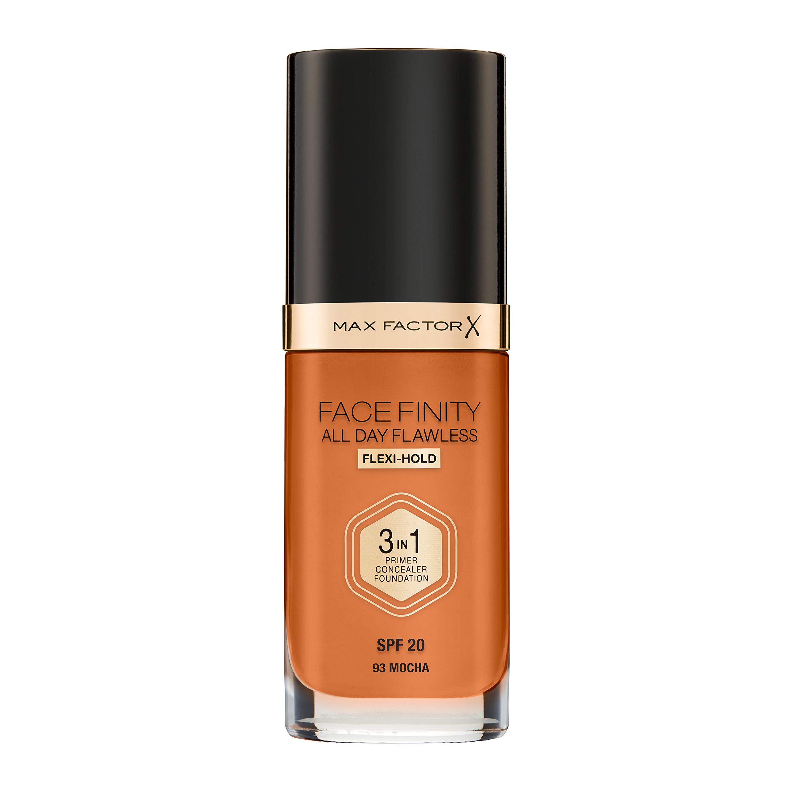 Max Factor Facefinity 3-in-1 All Day Flawless Liquid Foundation, SPF 20 - 93 Mocha, 30 ml