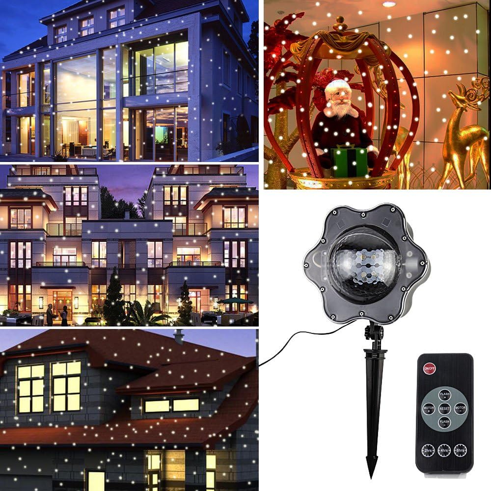 Snowfall Outdoor Led Christmas Lights Waterproof Rotating Projector Snowflake Lights with Wireless Remote for Christmas Halloween Party and Garden Decorations