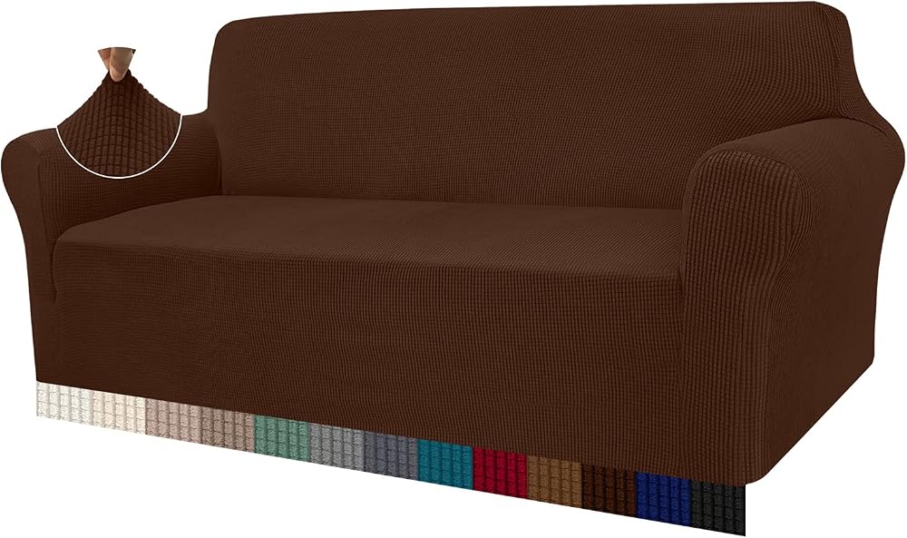 Granbest 4 Seater High Stretch Sofa Cover Chocolate Jacquard Spandex Non Slip