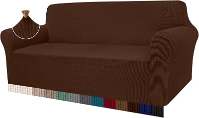 Granbest High Stretch Sofa Cover 3 Seater Chocolate Jacquard Spandex Non Slip