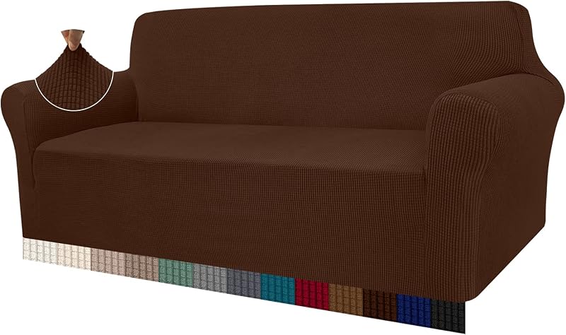 Granbest 4 Seater High Stretch Sofa Cover Chocolate Jacquard Spandex Non Slip
