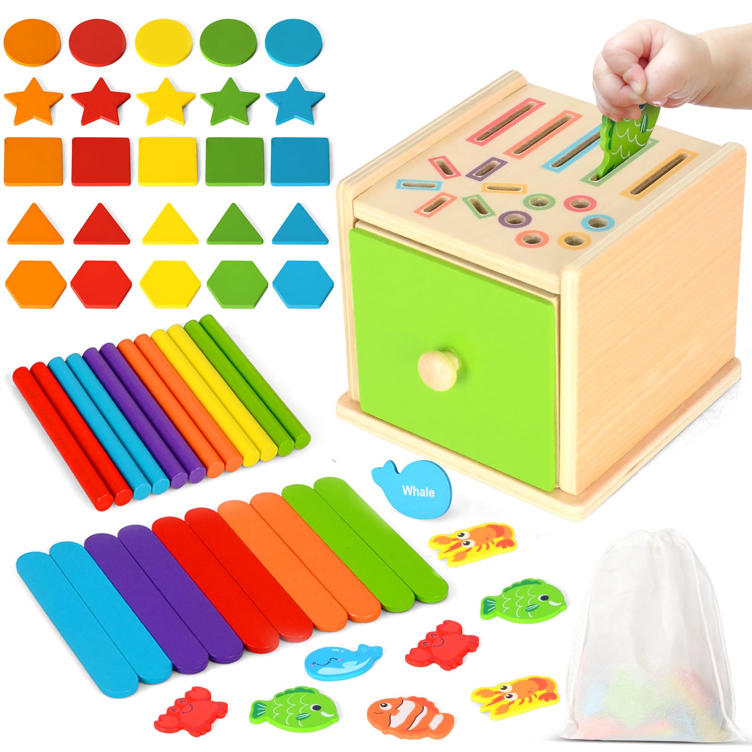 Montessori Toys for 1 2 3 Year Old, Wooden Shape Color Sorting Toys for Toddlers, Baby Fine Motor Skills Educational Learning Sensory Toy Gifts for 1+ Year Old Boys Girls