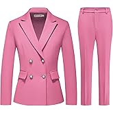 MODFUL Women's 2 Piece Business Suit Double Breasted Blazer and Pants Work Suit Set