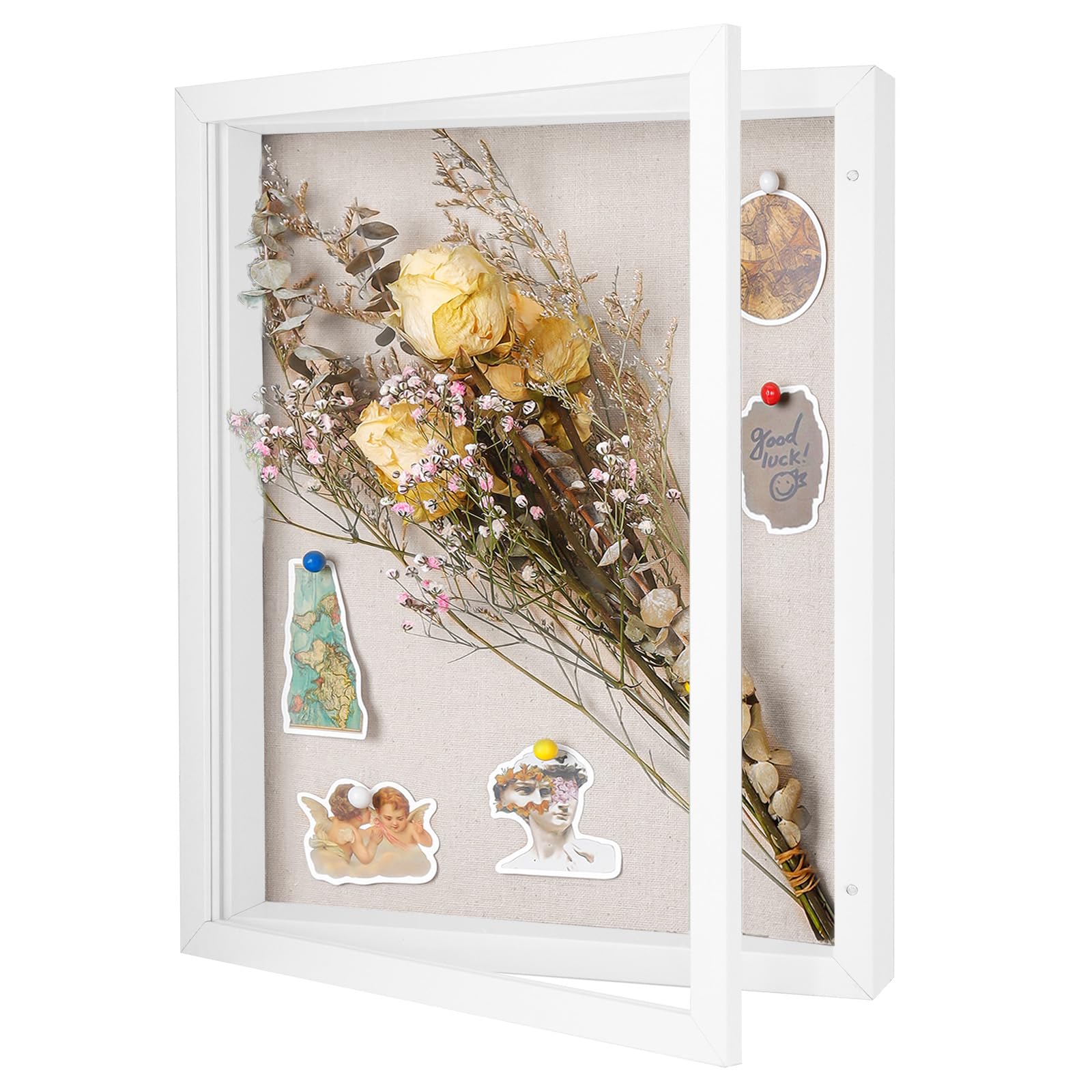 Photo 1 of Califortree 11x14 Shadow Box Frame with Linen Back - Sturdy Rustic Memory Display Case of Flower, Pictures, Medals and More, White