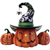 Enesco Jim Shore Heartwood Creek Halloween Three Jack-O-Lanterns Lit Figurine, 6.18 Inch, Multicolor