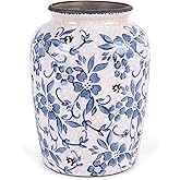 Blue and White Vases,Ceramic vases for Home Decor, Farmhouse Chinoiserie Floral French Vase,for Living Room Shelf Decors,Console Table Mantle Chinoiserie Decor 7.8" H (Blue and White Porcelain-A)