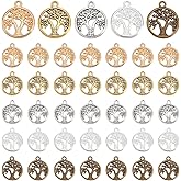 UNICRAFTALE 100Pcs 5 Colors Tree of Life Charms Round Charms with Tree of Life Pendants with Loop Metal Bracelets Charms Hollow Charms for Earring Necklace Jewelry Making
