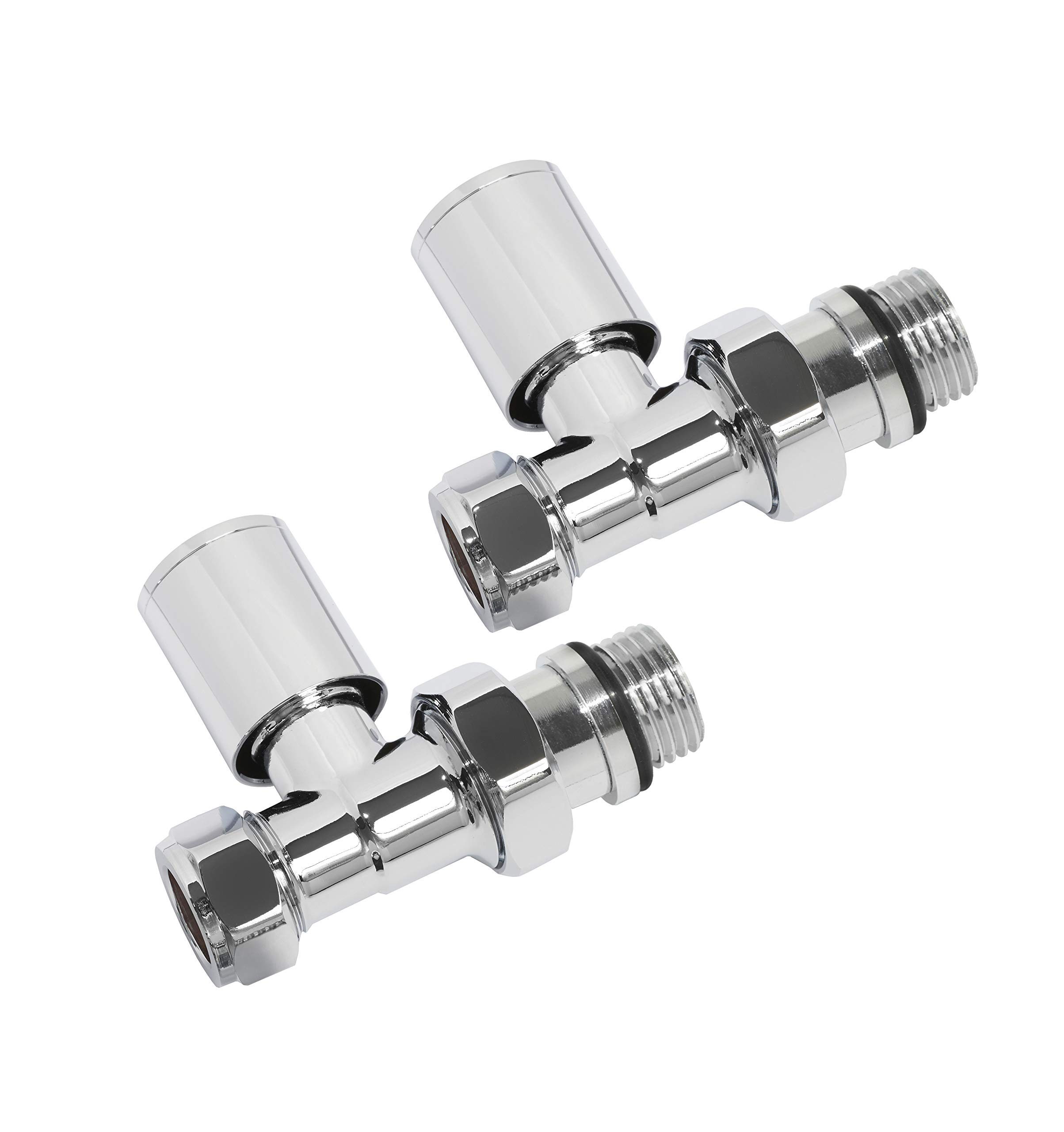 Ultraheat Round Straight Manual Radiator Valve + Lockshield Set 15mm Chrome (Straight)