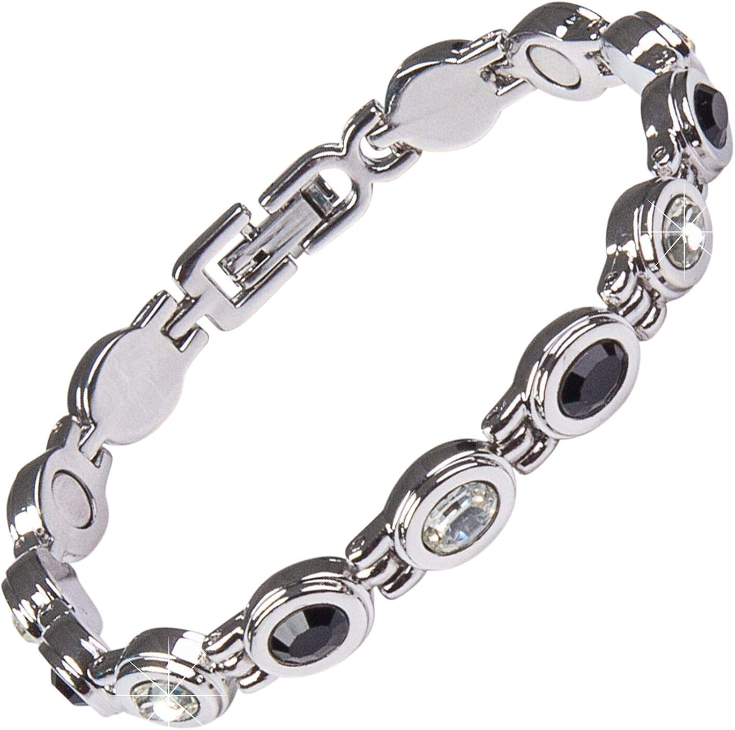 Ladies Magnetic Bracelet for Women Adjustable. with Jewellery Gift Box, Silver, 7.5 "