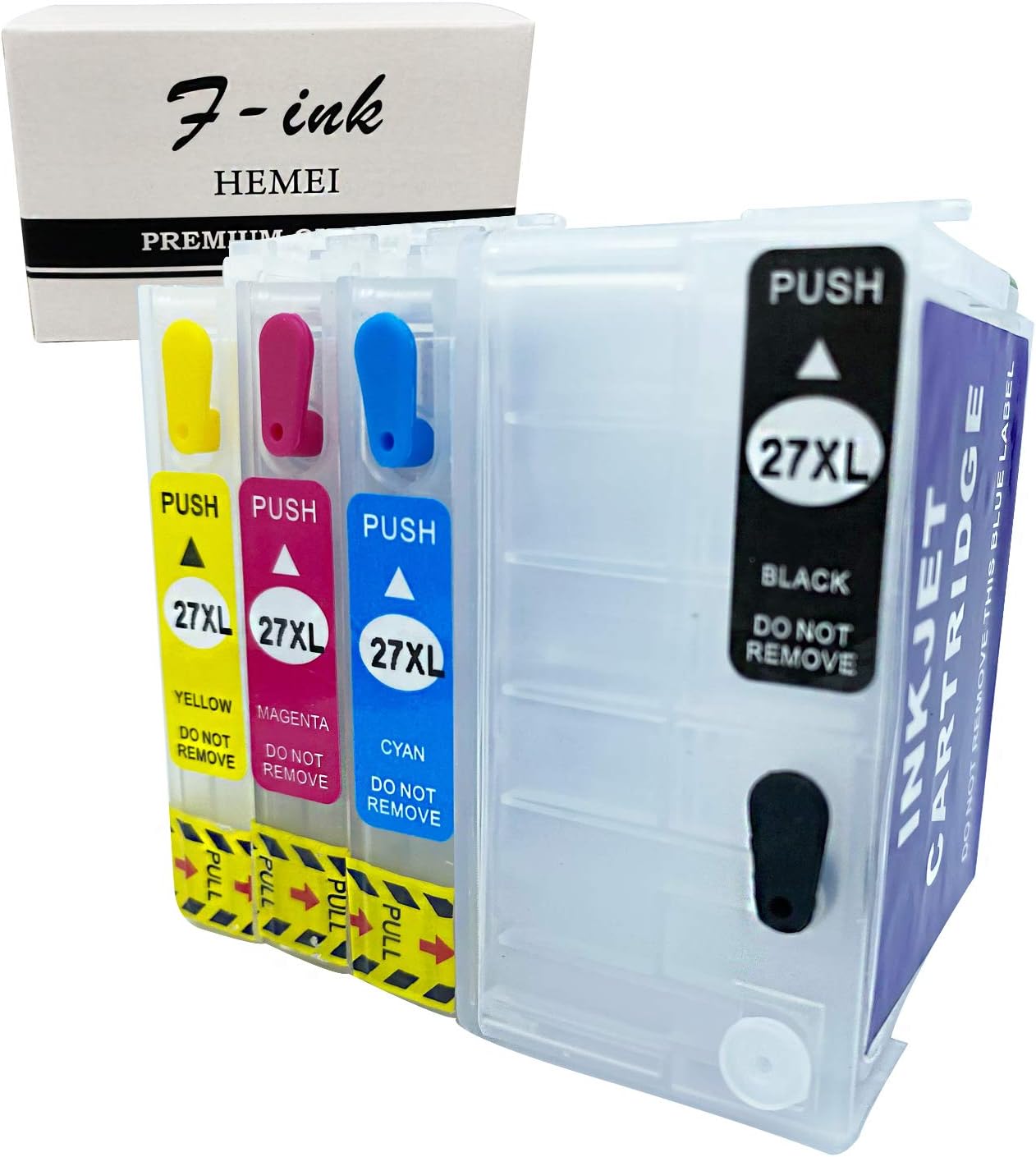 F-ink 4PK Empty Refillable Ink Cartridge Replacement for 27XL and 27XXL Ink Cartridge, 4 Colors (T2791 Black,T2712 Cyan