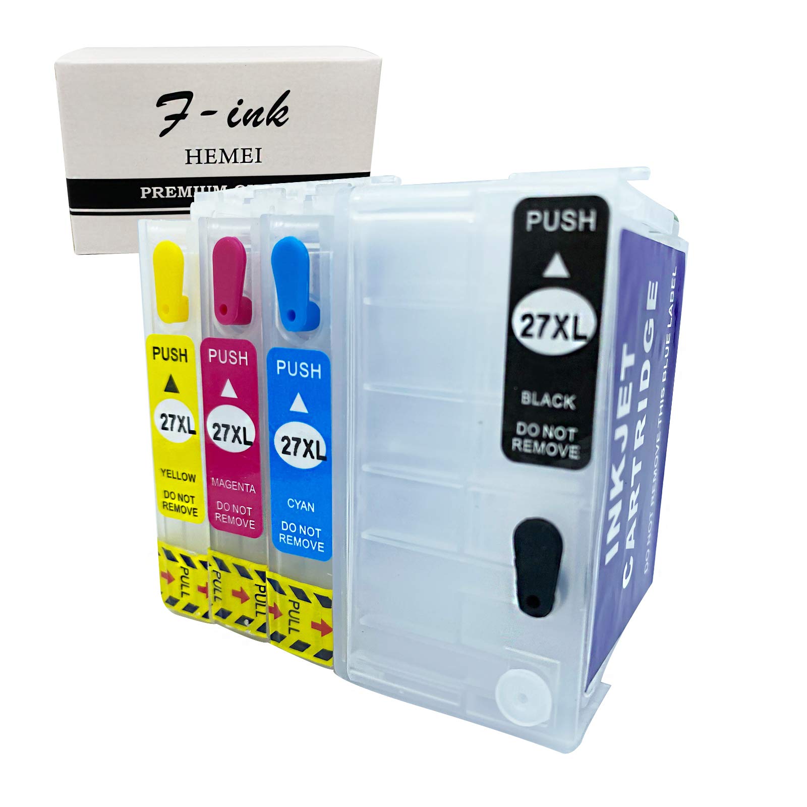 F-ink 4PK Empty Refillable Ink Cartridge Replacement for 27XL and 27XXL Ink Cartridge - 4 Colors (T2791 Black,T2712 Cyan, T2713 Magenta, T2714 Yellow)