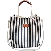 Women's Canvas Tote Bags, Medium Striped Beach Tote Bag for Holiday Travel Shopping Beach Gym Daily work
