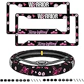 2PCS Breast Cancer Awareness License Plate Frame - Pink Ribbon License Plate Frame Fashion Auto Accessories Decorative Front and Rear Car Tags,Personalized License Plate Frame for Womens