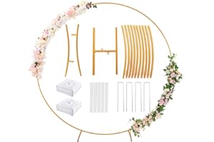 7.2FT Gold Round Backdrop Stand, Xhakchik Wedding Arch, Balloon Arch Stand with Base, Metal Circle Backdrop Stand for Parties, Christmas & Garden Decor