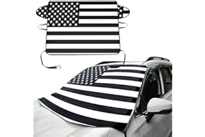 Ajxn 1 PC Car Windshield Snow Cover, American Flag Design Snow & Ice Protection De-Frost Cover, 69" x 42" Four Seasons Universal Shade Anti-UV Cover, Auto Universal Accessories (Black)