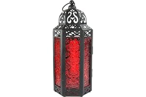 VELA LANTERNS Mid Size Table/hanging Red Hexagon Moroccan Candle Lantern Holders