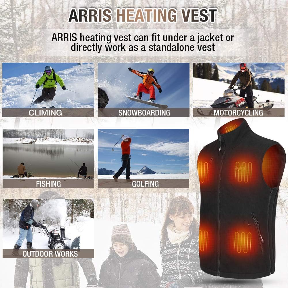 ARRIS Heated Vest for Men, 7.4V Electric Size Adjustable Heating Vest for Hunting, Camping, Fish Suitable for Men and Women Gray: Clothing