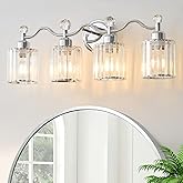 iYoee Chrome Bathroom Vanity Light, Modern Crystal Bathroom Ligth Fixture, 4 Light Vanity Lights, Light Fixtures Above Mirror
