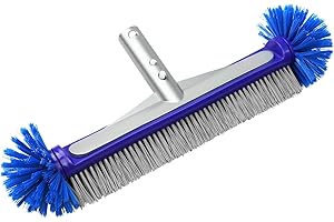 VABNEER Swimming Pool Brush 18 inches Durable Plastic Brush Head with Aluminium Handle and Enhanced Aluminium Back for Swimmi