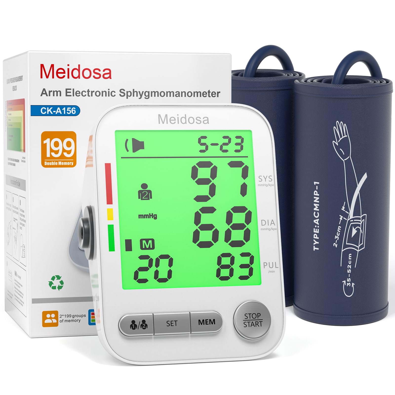 Photo 1 of Blood Pressure Monitor for Home Use, Rechargeable Automatic Digital BP Machine with 2 Cuffs (9-17'' & 13-21''), Adjustable Upper-Arm Blood Pressure Cuff, Large LCD Backlit Display, 2x199 Sets Memory
