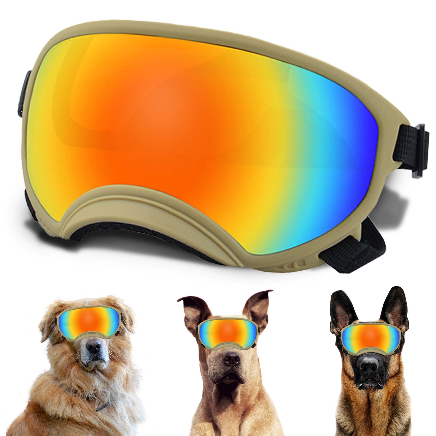 Dog Sunglasses, Dog Goggles with Adjustable Strap, UV Protection, Windproof, Suitable for Large Medium-Dogs, Dogs Eyes Protection