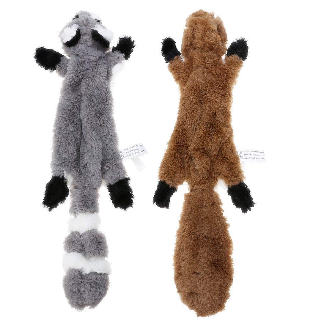 PDTO Stuffingless Dog Toy, Squirrel Raccoon Squeaky Plush Dog Toy, Stuffingless Dog Chew Toy for Small Medium Dogs - 2 Pack, 45cm