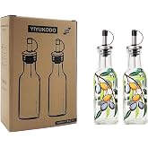 YIYUKODO 7oz Hand Painted Glass Olive Oil Bottle Dispenser - 200ml Green Oil &amp; Vinegar Cruet with Pourers - Olive Oil Carafe Decanter for Kitchen